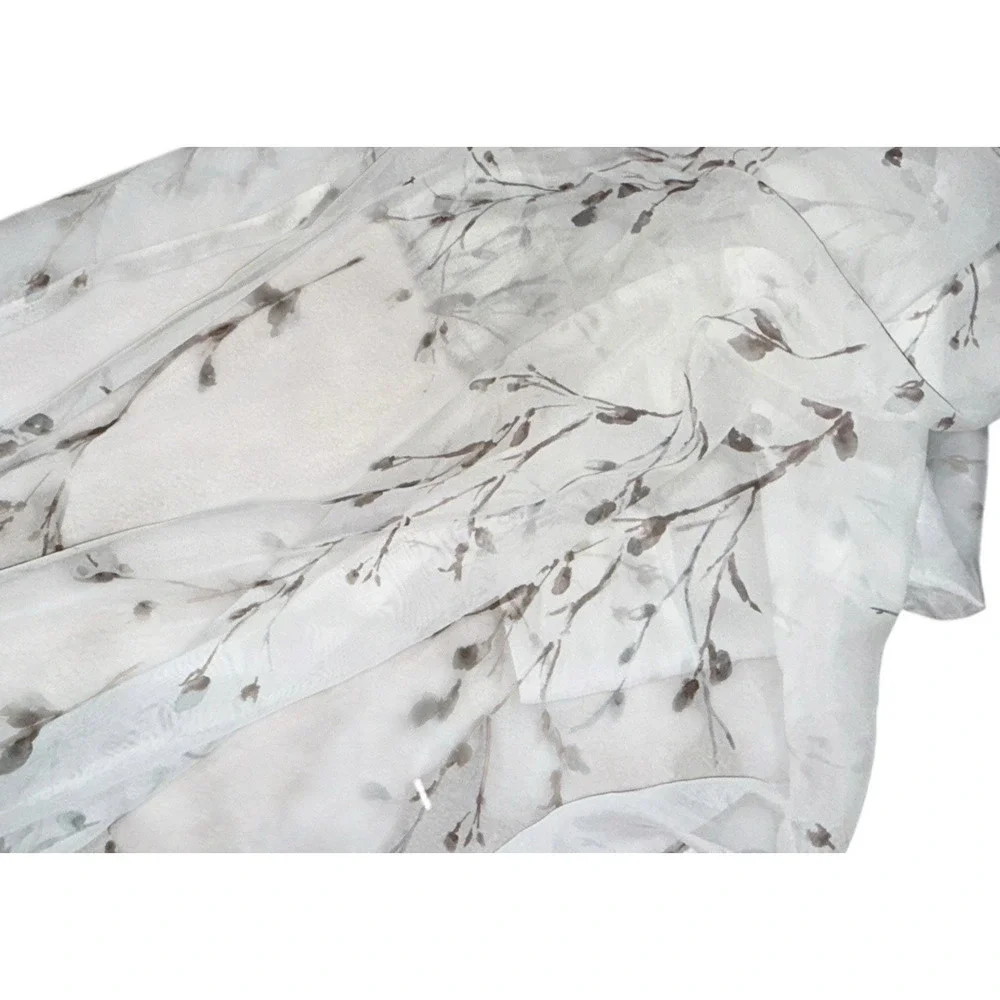 Single Sheer Pinch Pleat Curtain White Taupe Floral Print 1 Panel 84